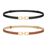 WERFORU Women 2 Pack Skinny Belt for Dress,Thin Waist Belt Adjustable Leather Belt with Gold Buckle black+brown