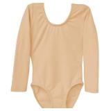 Dancina Leotard Classic Long Sleeve Modest Higher Neckline Full Front Lining Body Suit 8 Beige