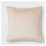 Oversized Faux Rabbit Fur Square Throw Pillow Neutral - Threshold: Cozy Decorative Cushion for Indoor Use