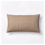 Oblong Wood Block Floral Decorative Throw Pillow Camel/Mauve - Threshold designed with Studio McGee: Rayon & Linen, Indoor Use