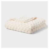 Full/Queen Checkered Jacquard Plush Blanket Blanket Ivory - Room Essentials