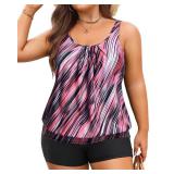 Yonique Plus Size Tankini Swimsuits for Women Blouson Tankini Tops with Swim Shorts Two Piece Bathing Suits Pink Stripe 22 Plus - Retail: $37