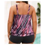 Yonique Plus Size Tankini Swimsuits for Women Blouson Tankini Tops with Swim Shorts Two Piece Bathing Suits Pink Stripe 22 Plus - Retail: $37