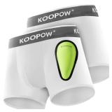 KOOPOW 2-Pack Boys Compression Briefs with Soft Protective Athletic Cup, Youth Peewee Underwear for Baseball, Football,White S