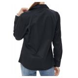 Beninos Long Sleeve V Neck Office Formal Casual Button Down Shirt Blouse for Women (686 Black, S)