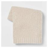 Cozy Knit Throw Blanket Neutral - Threshold: Light Beige, Midweight, Recycled Polyester, Sensory Friendly, 50x60 inches