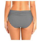 Zmart Women Full Coverage Ruched Bikini Bottoms Tummy Control Swim Bottoms Scrunch Ruffle Bathing Suit Bottom Striped M