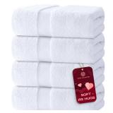 White Classic Luxury Bath Towels Set of 4 Large - 700 GSM Turkish Cotton Ultra Soft Bath Towels 27x54 | Highly Absorbent and Quick Dry | Hotel Towels for Bathroom Luxury, Plush Shower Towels, White
