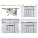 Silverware Organizer Expandable Kitchen Drawer Organizer Adjustable 22\"x 19\" Utensil Organizer with Rubber Feets Cutlery Drawer Organizer for Spoons Forks Knives Kitchen Organizers and Storage Grey