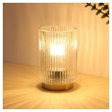 Mirasium Battery Operated Lamp, Cordless Table Lamp with Timer, Desk Bedside Lamps with LED Warm Light, Glass Small Table Lamp for Bedroom, Bathroom, Living Room, Home Decor - Transparent