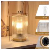 Mirasium Battery Operated Lamp, Cordless Table Lamp with Timer, Desk Bedside Lamps with LED Warm Light, Glass Small Table Lamp for Bedroom, Bathroom, Living Room, Home Decor - Transparent