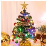 XmasExp 20in Mini Christmas Tree Artificial Small Christmas Tree with Lights,Star Treetop,Ornaments Balls,Bells and Pine Cones DIY Xmas Decorations Green
