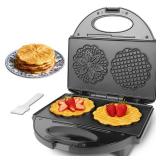 FineMade Pizzelle Maker with Non-Stick Coating, Electric Pizzelle Cookie Baker Press with Snowflake Pattern, Make Two 4 Inch Traditional Italian Waffle Cookies at Once, Recipe Included