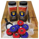 Shuffleboard Pucks w/Shuffleboard Wax High Speed (2 Cans), Mini Dustpan and Brush for Shuffleboard Table, Complete Shuffleboard Accessories Bundle (2 5/16\" (58mm))