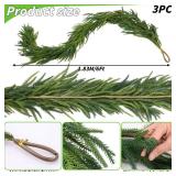 3 Pcs Artificial Norfolk Pine Garlands Christmas, 6 FT Dense Real Touch Winter Pine Garland Ornament, Green Artificial Greenery Garland for Table, Mantle, Wall, Indoor, Outdoor Christmas Decorations