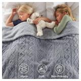 Bedsure Gentlesoft Sherpa Fleece Blanket Twin Size for Bed - Fluffy & Cozy Cable Jacquard Tufted for Women Gift, Thick and Warm Blanket for Winter, Grey, 60x80 Inches