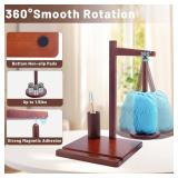 Wooden Yarn Holder for Crocheting, Magnetic Rotating Yarn Spinner Yarn Spool Rack with Crochet Accessories Storage and Phone Stand, Yarn Ball Holder for Knitting Lovers