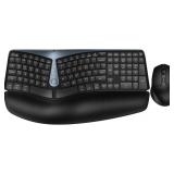 Ergonomic Wireless Keyboard and Mouse, MK835 Ergo Bluetooth/2.4G Split Design Keyboard Mouse Combo with Cushioned Palm Rest, Multi-Device, Wave Keys, Rechargeable, for Windows/Mac/Android