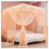 Mengersi Canopy Bed Curtains for Girls Kids - Bed Canopy for Girls Bed Drapes Mosquito Net - Cute Princess Bedroom Decoration Accessories(Full, Peach)