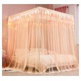 Mengersi Canopy Bed Curtains for Girls Kids - Bed Canopy for Girls Bed Drapes Mosquito Net - Cute Princess Bedroom Decoration Accessories(Full, Peach)