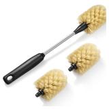 Purtribe Water Bottle Cleaning Brush with 2 Replaceable Heads, Compatible with Sport Bottles, Tumblers, Mugs, Wine Decanters, Glassware, Round, 1 Pack (13 in)