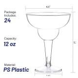 Qeirudu 12 oz Clear Plastic Margarita Glasses, 24 Pack Unbreakable Cocktail Cups Shatterproof Party Cups for Wine, Martini, Champagne