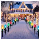 Joiedomi Christmas C9 Pathway Lights Outdoor Decorations 24 Packs, 30.75ft Xmas Multicolor Pathway Marker String Lights for Holiday Waterproof Outside Yard Garden, Party, Walkway Decor