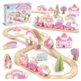 Lehoo Castle Wooden Train Set - Unicorn Train Set for Toddlers 2-4, Wooden Train Track Toddler Girl Toys, Pink Train Fantasy Toys for 3 4 5 6 7 Year Old Girl