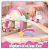 Lehoo Castle Wooden Train Set - Unicorn Train Set for Toddlers 2-4, Wooden Train Track Toddler Girl Toys, Pink Train Fantasy Toys for 3 4 5 6 7 Year Old Girl