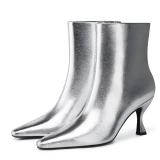 CELLENZ Womens Kitten Heel Boots : Ankle Pointed Toe Boots - Fall Sparkly Short Boot - Silver Side Zipper Dress Booties Party Night Size 9.5
