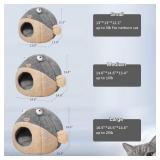 Cat Beds for Indoor Cats - Cat Bed Cave with Removable Washable Cushioned Pillow, Soft Plush Premium Cotton No Deformation Pet Bed, Lively Pufferfish cat House Design, Grey, Multiple Sizes