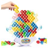 64 Pcs Stacking Tower Game with 22 Cards, Giant Tumble Balance Game for Kids, Family Games for Kids and Adults, Ideal Gifts for Teen Boys & Girls, Party Board Game for Kids 6-12 & Adults