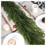 9FT Christmas Garland for Decoration Home Indoor Outdoor, Realistic Christmas Pine Garland Artificial Real Touch Greenery Cedar Garland Mantel Window Table Wall Holiday Thanksgiving Winter DÃ©cor