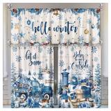 Breling 3 Pcs Winter Snowflake Kitchen Curtains Valances and Tiers Set for Windows Winter Snowman Gnome Gifts Pine Tree Decor Short Curtain Set for Bedroom Window Treatment Decor Party Supplies