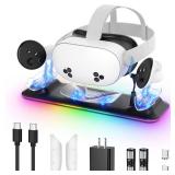 Charging Dock for Meta Quest 3S/3, Kinwin PD 18W Fast Charging Station for Oculus 3S Accessories with RGB Light, Magnetic Charger Stand for Headset/Controller with 2 Rechargeable Batteries-Black