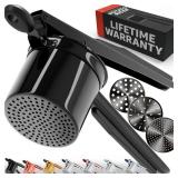 PriorityChef Large 15oz Potato Ricer With 3 Discs, Heavy Duty Stainless Steel Potato Ricer for Mashed Potatoes, Potato Masher, Press and Ricer Kitchen Tool, All Black