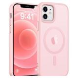 FNTCASE for iPhone 13 Mini Case: for iPhone 12 Mini Case [Compatible with Magsafe] Translucent Matte Magnetic Phone Cover - Military Grade Drop Protection Shockproof Protective Cases - Light Pink