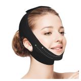 Jawline Shaper Chin Strap for Sleeping, Reusable V-Line Mask for Women Face Lifting Made w/Electric-Hot-Press Tech for Skin-Friendly & Breathable Cooling Fabric (Black, M)