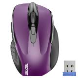 TECKNET Wireless Mouse, 2.4G Ergonomic Optical Mouse, Computer Mouse for Laptop, PC, Computer, Chromebook, Notebook, 6 Buttons, 24 Months Battery Life, 2600 DPI, 5 Adjustment Levels - Purple