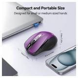 TECKNET Wireless Mouse, 2.4G Ergonomic Optical Mouse, Computer Mouse for Laptop, PC, Computer, Chromebook, Notebook, 6 Buttons, 24 Months Battery Life, 2600 DPI, 5 Adjustment Levels - Purple