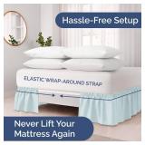 Wrap Around Dust Ruffle Bed Skirt - Ice Blue - for Queen Size Beds w/ 12 Inch Drop - Easy Fit Elastic Strap - Adjustable Pleated Bedskirt w/Brushed Fabric - Wrinkle Free - Women, Men, Kids & Teens
