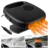 12V Car Heater, 360 Degree Rotation Portable Car Heater Fan Plugs in Cigarette Lighter, 120 Watts Heating and Cooling 2 in 1, Windshield Defroster & Defogger, Black