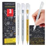 MARTCOLOR Gold Silver White Gel Pens, 1.0 Fine Point Opaque Archival Ink Pen for Black Paper Drawing, Art Highlight, Illustration, Bullet Journaling, Card Making & DIY Projects, 3 Pack