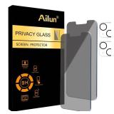 Ailun 2Pack Privacy Screen Protector for iPhone 13 Mini [5.4 inch] + 2 Pack Camera Lens Protector, Anti Spy Private Tempered Glass Film,[9H Hardness] - HD