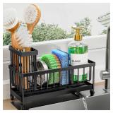 Cisily Sponge Holder for Kitchen Sink, Sink Caddy Organizer with High Brush Holder, Kitchen Countertop Organizers and Storage Essentials, Rustproof 304 Stainless Steel (Black, 9.25â³)