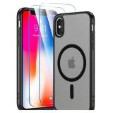Cum2giff for iPhone X XS Case, iPhone X Case with Screen Protector, iPhone Xs Phone Case Compatible with Magsafe, Magnetic Military Grade Shockproof and Dropproof Phone Case, Silky Soft Touch, Black
