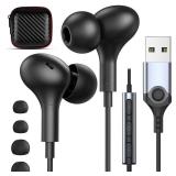 USB Headphones with Microphone for Laptop, 7.5ft Magnetic Wired Earbuds Noise Isolation in-Ear Earphones with Mute Volume Control Stereo Bass for PC Desktop Dell HP Acer Laptop Meetings/Music,School