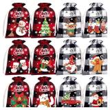 FLOE 36Pcs Burlap Christmas Drawstring Bags Buffalo Plaid Xmas Gift Bags Burlap Xmas Candy Small Christmas Linen Bag Goody Treat Sacks Reusable Gifts Wrapping Bag Holiday Party Favors