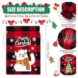 FLOE 36Pcs Burlap Christmas Drawstring Bags Buffalo Plaid Xmas Gift Bags Burlap Xmas Candy Small Christmas Linen Bag Goody Treat Sacks Reusable Gifts Wrapping Bag Holiday Party Favors