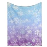 Breling Snowflake Blanket for Couch Blue and Purple Gradient Snowflake Flannel Throw Blanket for Snow Princess Winter Wonderland Party Gift(40 x 50 Inches)